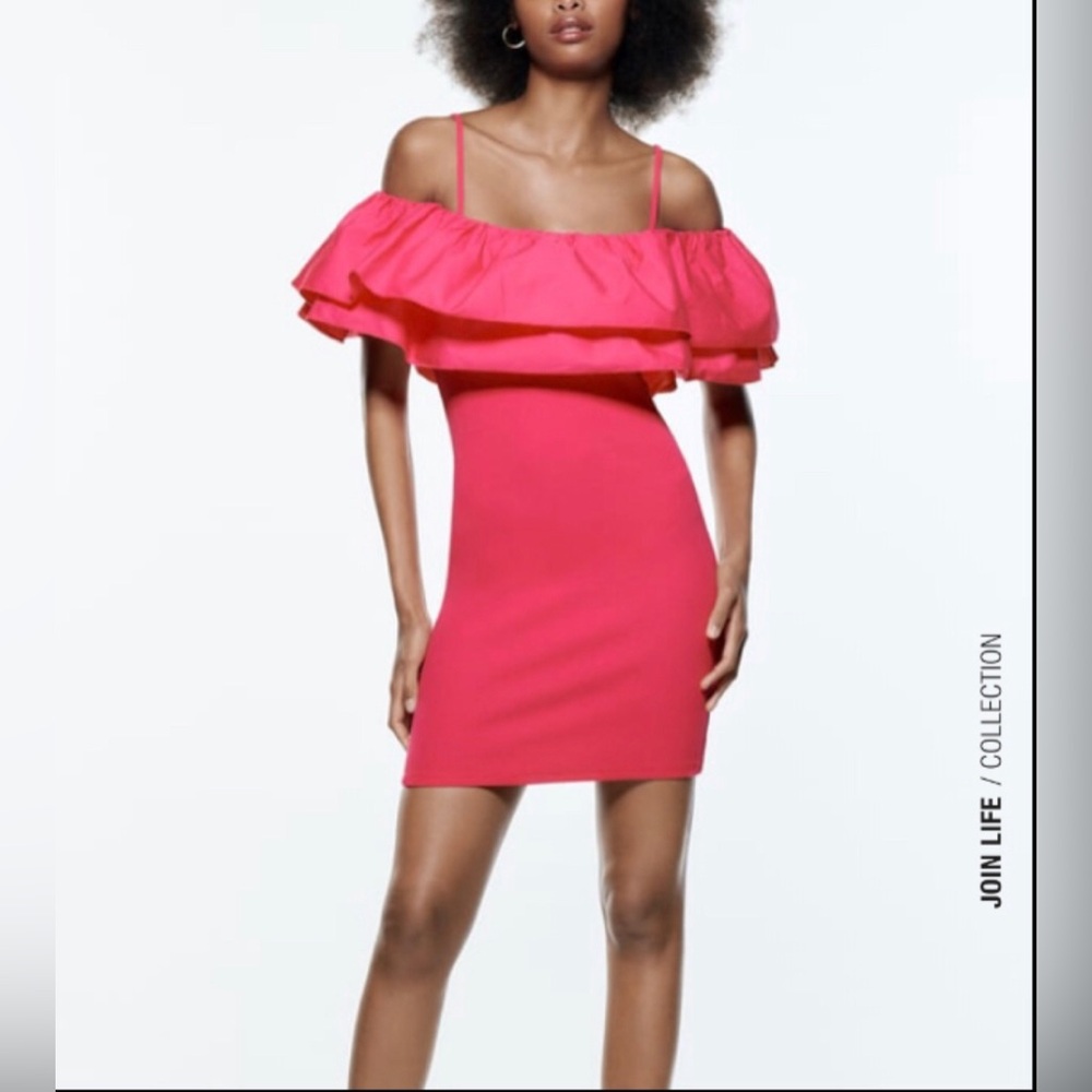 ZARA NWT  Pink Off-Shoulder Mini Dress